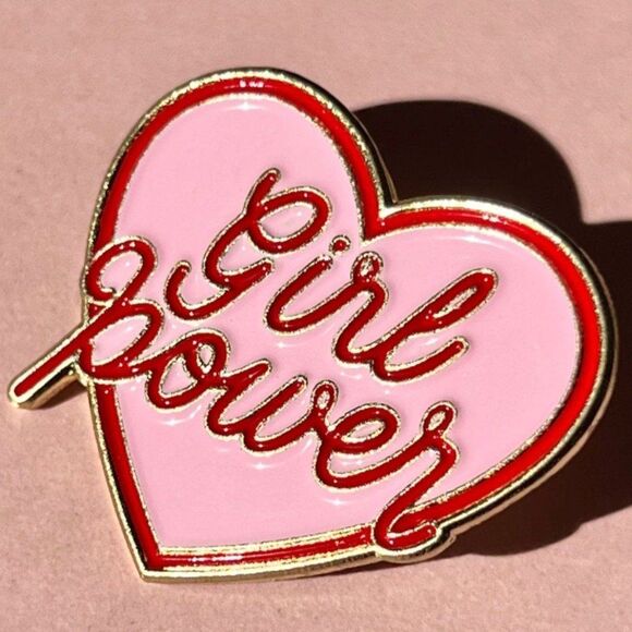 Pink Red Girl Power Feminist Heart Enamel Pin - Picture 2 of 5